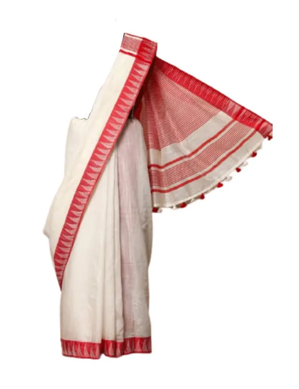 White-Red_women's_Bhagalpuri_Handloom_Kota_Silk_Temple_Border_Saree_And_Variation_Of_Colors_With_Striped_Blouse_Piece