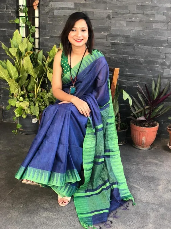 Bhagalpuri_Handloom_Kota_Silk_Temple_Border_Saree_And_Variation_Of_Colors_With_Striped_Blouse_Piece