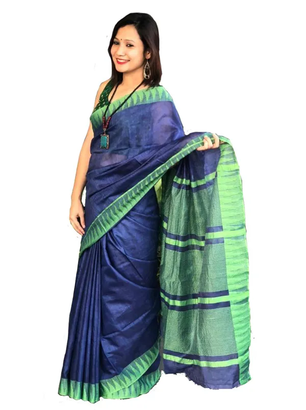 Bhagalpuri_Handloom_Kota_Silk_Temple_Border_Saree_And_Variation_Of_Colors_With_Striped_Blouse_Piece