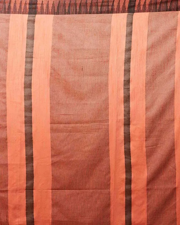 Tangelo_Orange_women's_Bhagalpuri_Handloom_Kota_Silk_Temple_Border_Saree_And_Variation_Of_Colors_With_Striped_Blouse_Piece