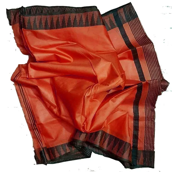 Tangelo_Orange_women's_Bhagalpuri_Handloom_Kota_Silk_Temple_Border_Saree_And_Variation_Of_Colors_With_Striped_Blouse_Piece