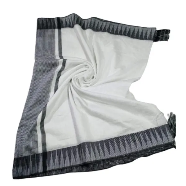 White-Black_women's_Bhagalpuri_Handloom_Kota_Silk_Temple_Border_Saree_And_Variation_Of_Colors_With_Striped_Blouse_Piece