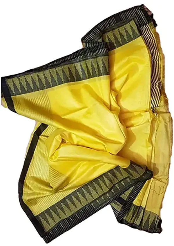 Yellow_women's_Bhagalpuri_Handloom_Kota_Silk_Temple_Border_Saree_And_Variation_Of_Colors_With_Striped_Blouse_Piece