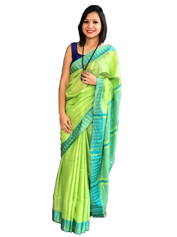 Bhagalpuri_Handloom_Kota_Silk_Temple_Border_Saree_And_Variation_Of_Colors_With_Striped_Blouse_Piece