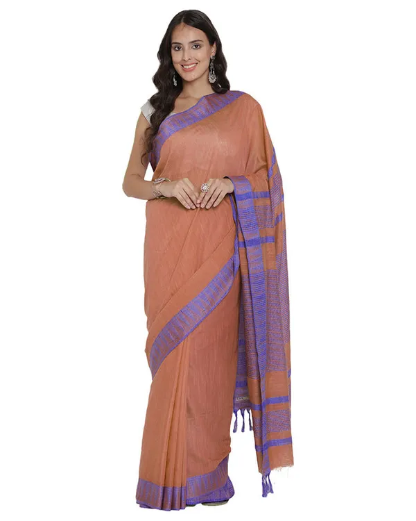 Bhagalpuri_Handloom_Kota_Silk_Temple_Border_Saree_And_Variation_Of_Colors_With_Striped_Blouse_Piece