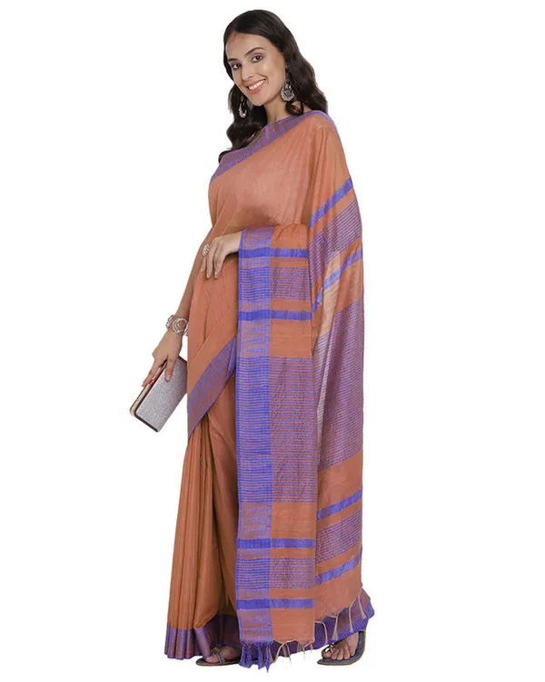 Bhagalpuri_Handloom_Kota_Silk_Temple_Border_Saree_And_Variation_Of_Colors_With_Striped_Blouse_Piece