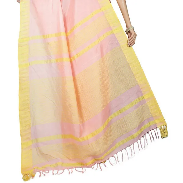 Tea_Rose_Pink_women's_Bhagalpuri_Handloom_Kota_Silk_Temple_Border_Saree_And_Variation_Of_Colors_With_Striped_Blouse_Piece