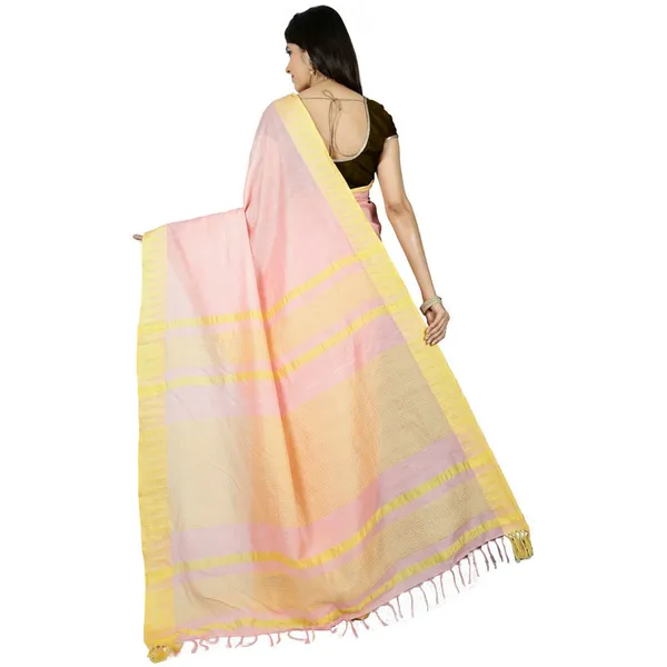 Tea_Rose_Pink_women's_Bhagalpuri_Handloom_Kota_Silk_Temple_Border_Saree_And_Variation_Of_Colors_With_Striped_Blouse_Piece