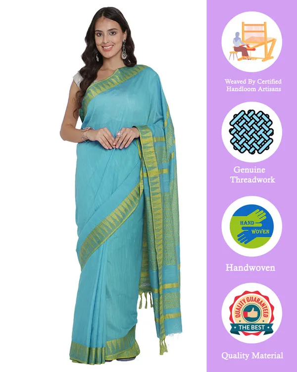 Tiffany_Cyan_women's_Bhagalpuri_Handloom_Kota_Silk_Temple_Border_Saree_And_Variation_Of_Colors_With_Striped_Blouse_Piece