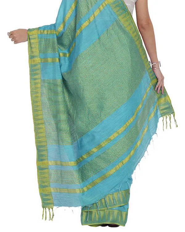 Tiffany_Cyan_women's_Bhagalpuri_Handloom_Kota_Silk_Temple_Border_Saree_And_Variation_Of_Colors_With_Striped_Blouse_Piece