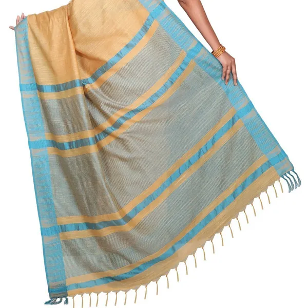 Vanilla_Creame_women's_Bhagalpuri_Handloom_Kota_Silk_Temple_Border_Saree_And_Variation_Of_Colors_With_Striped_Blouse_Piece