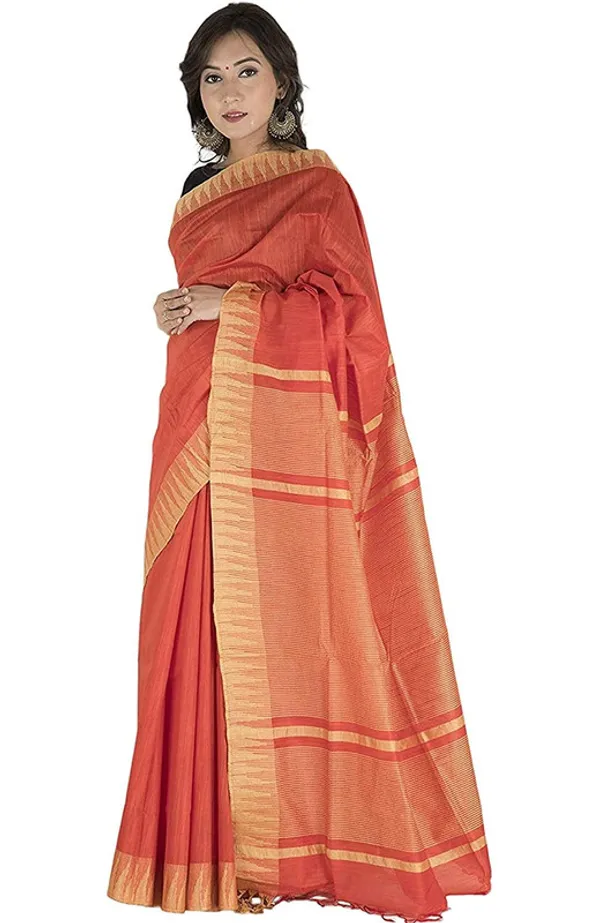 Vermilion_Red_women's_Bhagalpuri_Handloom_Kota_Silk_Temple_Border_Saree_And_Variation_Of_Colors_With_Striped_Blouse_Piece