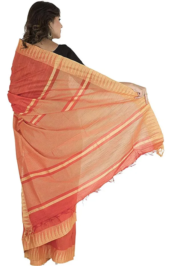 Vermilion_Red_women's_Bhagalpuri_Handloom_Kota_Silk_Temple_Border_Saree_And_Variation_Of_Colors_With_Striped_Blouse_Piece
