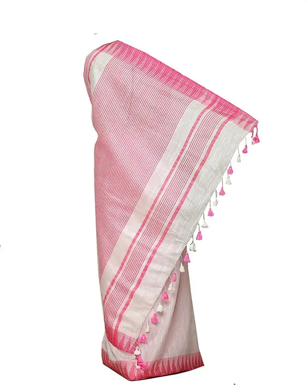 Bhagalpuri_Handloom_Kota_Silk_Temple_Border_Saree_And_Variation_Of_Colors_With_Striped_Blouse_Piece