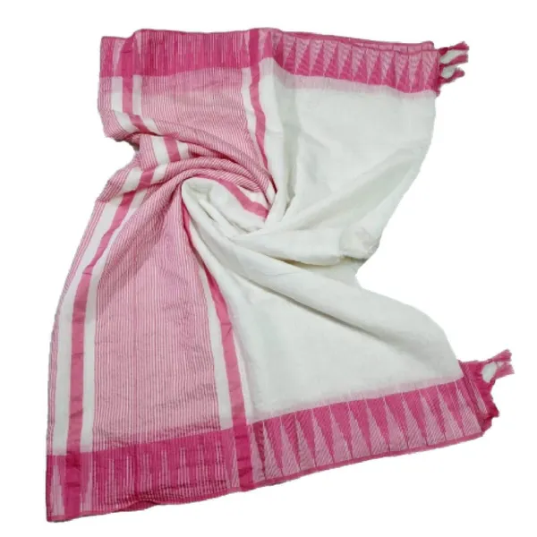 Bhagalpuri_Handloom_Kota_Silk_Temple_Border_Saree_And_Variation_Of_Colors_With_Striped_Blouse_Piece