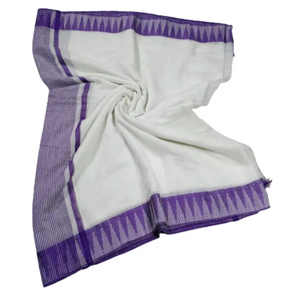 White-Purple_women's_Bhagalpuri_Handloom_Kota_Silk_Temple_Border_Saree_And_Variation_Of_Colors_With_Striped_Blouse_Piece