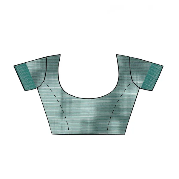 White-Turquoise_women's_Bhagalpuri_Handloom_Kota_Silk_Temple_Border_Saree_And_Variation_Of_Colors_With_Striped_Blouse_Piece