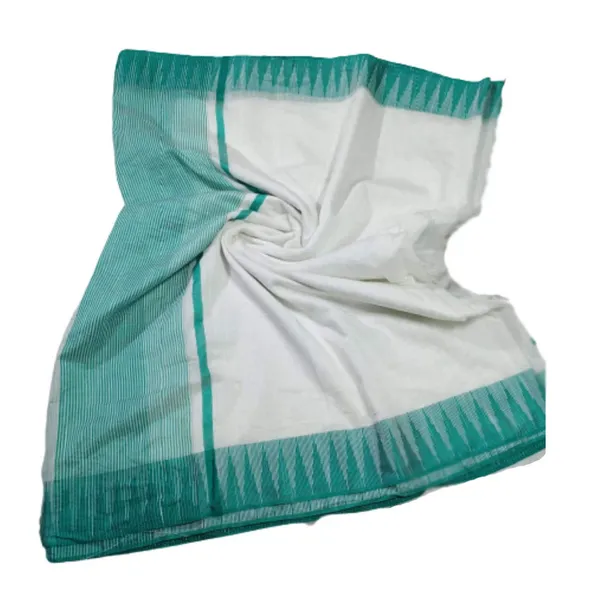 White-Turquoise_women's_Bhagalpuri_Handloom_Kota_Silk_Temple_Border_Saree_And_Variation_Of_Colors_With_Striped_Blouse_Piece