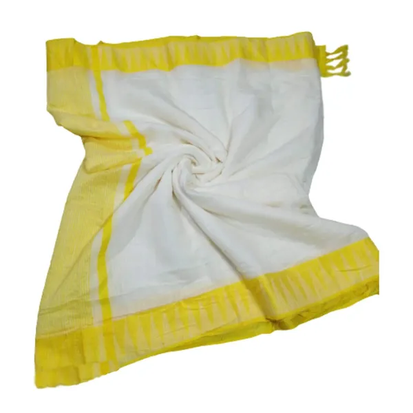 White-Yellow_women's_Bhagalpuri_Handloom_Kota_Silk_Temple_Border_Saree_And_Variation_Of_Colors_With_Striped_Blouse_Piece