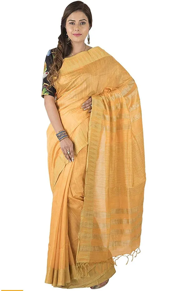Yellow-Gold_women's_Bhagalpuri_Handloom_Kota_Silk_Temple_Border_Saree_And_Variation_Of_Colors_With_Striped_Blouse_Piece