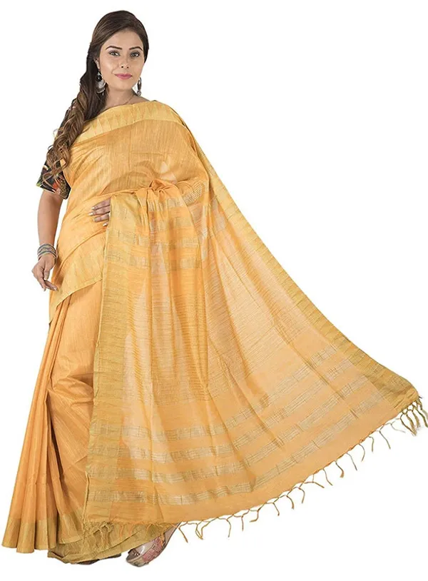 Yellow-Gold_women's_Bhagalpuri_Handloom_Kota_Silk_Temple_Border_Saree_And_Variation_Of_Colors_With_Striped_Blouse_Piece