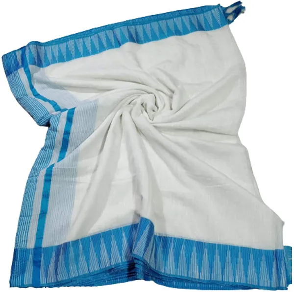 White-Cyan_women's_Bhagalpuri_Handloom_Kota_Silk_Temple_Border_Saree_And_Variation_Of_Colors_With_Striped_Blouse_Piece