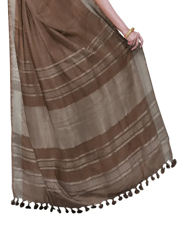 Brown_women's_Bhagalpuri_Handloom_Linen_Blend_Saree_And_Variation_Of_Colors_With_Running_Unstiched_Blouse_Piece