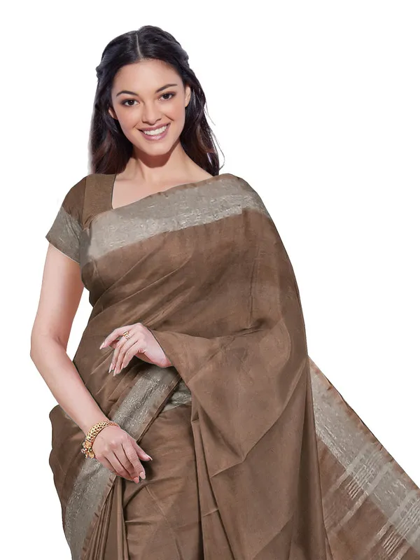 Brown_women's_Bhagalpuri_Handloom_Linen_Blend_Saree_And_Variation_Of_Colors_With_Running_Unstiched_Blouse_Piece