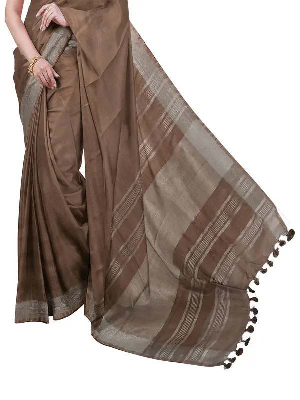 Brown_women's_Bhagalpuri_Handloom_Linen_Blend_Saree_And_Variation_Of_Colors_With_Running_Unstiched_Blouse_Piece