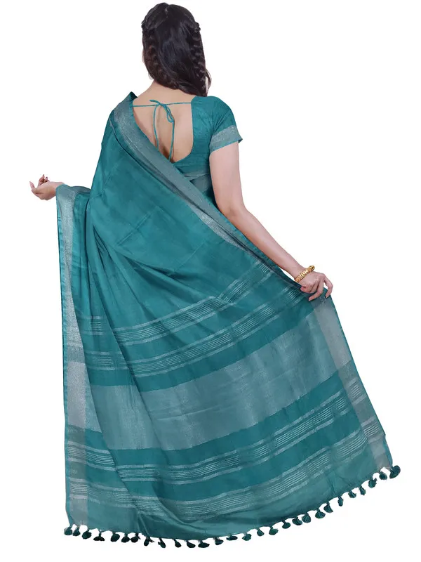Cyan_women's_Bhagalpuri_Handloom_Linen_Blend_Saree_And_Variation_Of_Colors_With_Running_Unstiched_Blouse_Piece