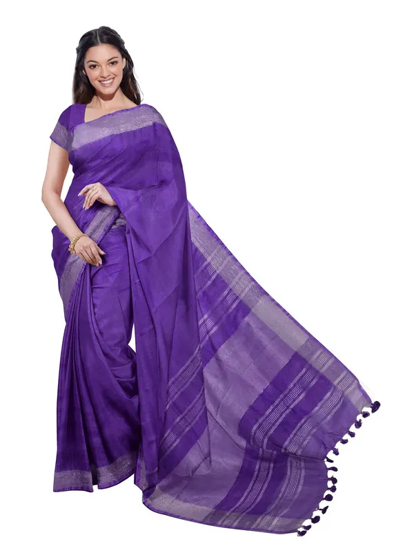 French_Violet_women's_Bhagalpuri_Handloom_Linen_Blend_Saree_And_Variation_Of_Colors_With_Running_Unstiched_Blouse_Piece