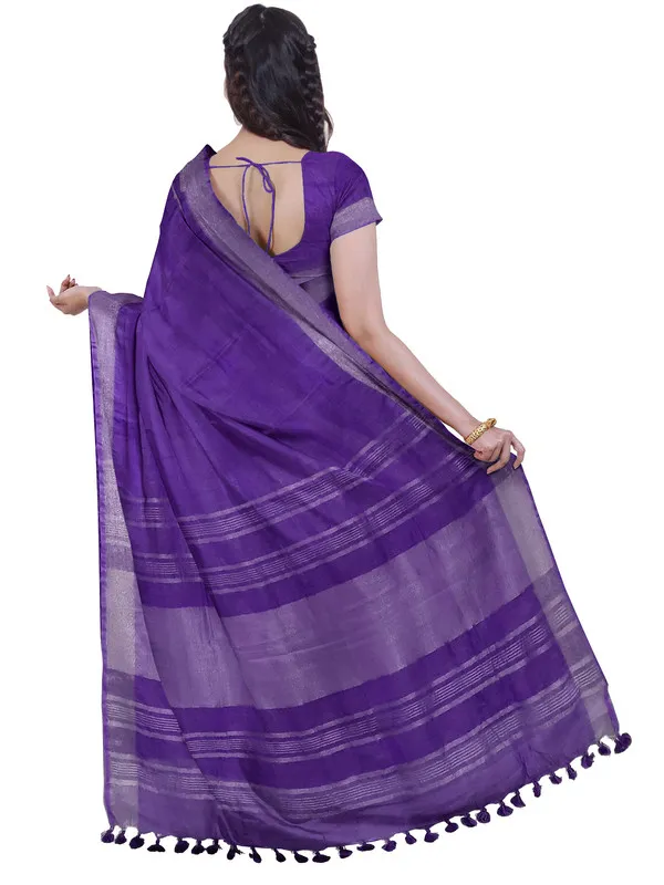 French_Violet_women's_Bhagalpuri_Handloom_Linen_Blend_Saree_And_Variation_Of_Colors_With_Running_Unstiched_Blouse_Piece