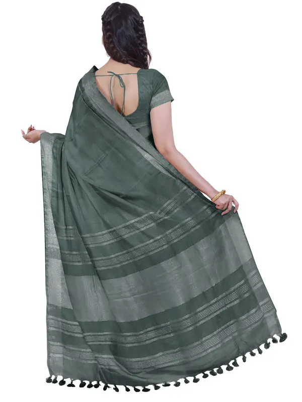 Hooker's_Green_women's_Bhagalpuri_Handloom_Linen_Blend_Saree_And_Variation_Of_Colors_With_Running_Unstiched_Blouse_Piece