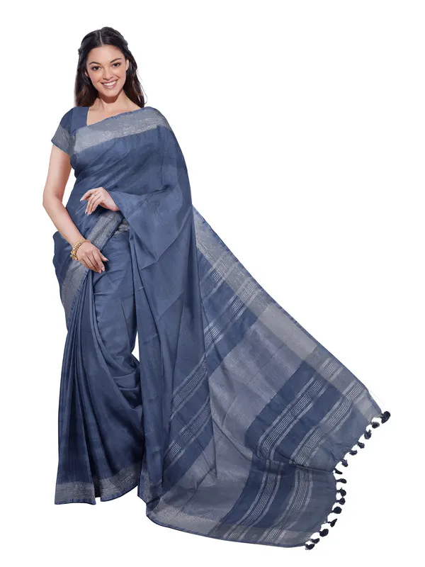 Lake_Blue_women's_Bhagalpuri_Handloom_Linen_Blend_Saree_And_Variation_Of_Colors_With_Running_Unstiched_Blouse_Piece