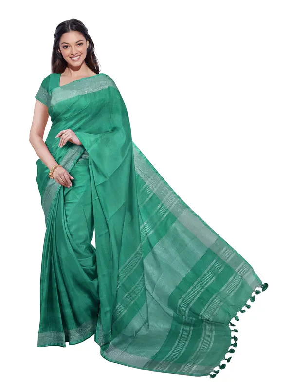 Mint_Green_women's_Bhagalpuri_Handloom_Linen_Blend_Saree_And_Variation_Of_Colors_With_Running_Unstiched_Blouse_Piece