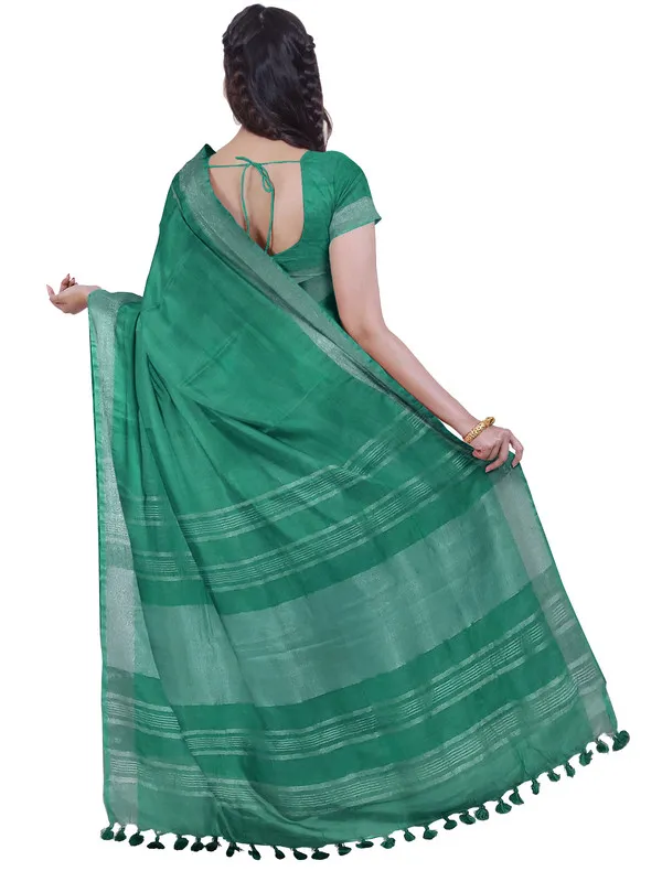 Mint_Green_women's_Bhagalpuri_Handloom_Linen_Blend_Saree_And_Variation_Of_Colors_With_Running_Unstiched_Blouse_Piece