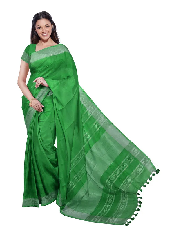 Pigment_Green_women's_Bhagalpuri_Handloom_Linen_Blend_Saree_And_Variation_Of_Colors_With_Running_Unstiched_Blouse_Piece