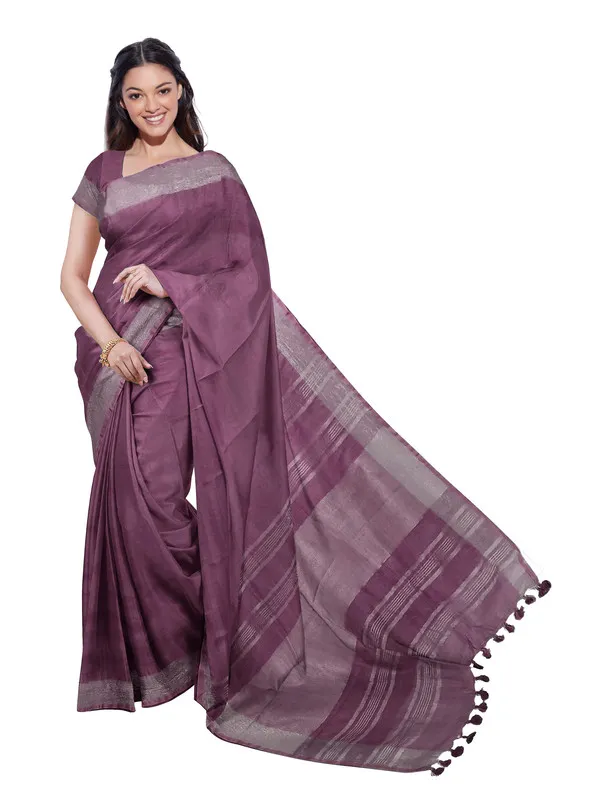 Quinacridone_Magenta_women's_Bhagalpuri_Handloom_Linen_Blend_Saree_And_Variation_Of_Colors_With_Running_Unstiched_Blouse_Piece