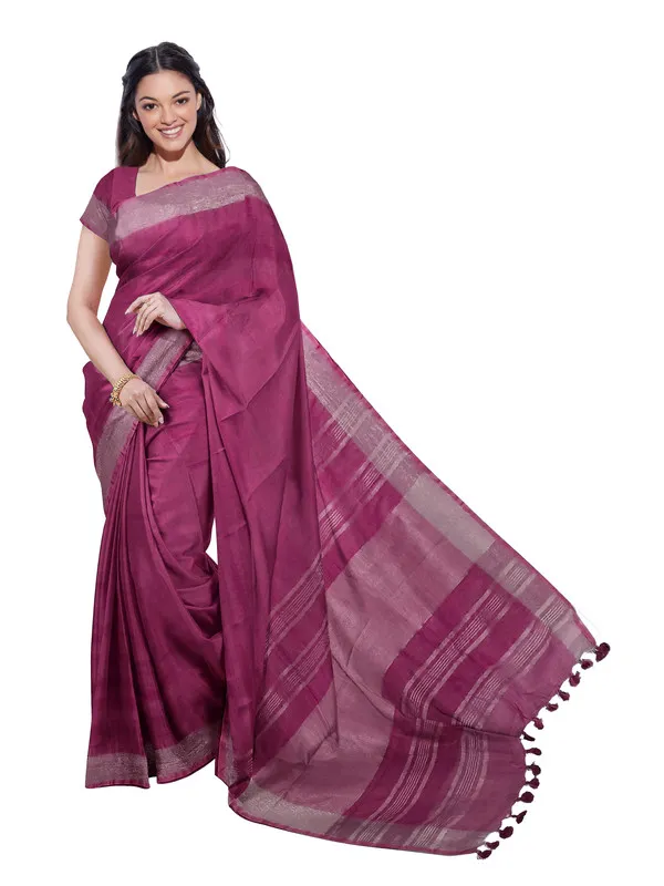 Raspberry_Pink_women's_Bhagalpuri_Handloom_Linen_Blend_Saree_And_Variation_Of_Colors_With_Running_Unstiched_Blouse_Piece