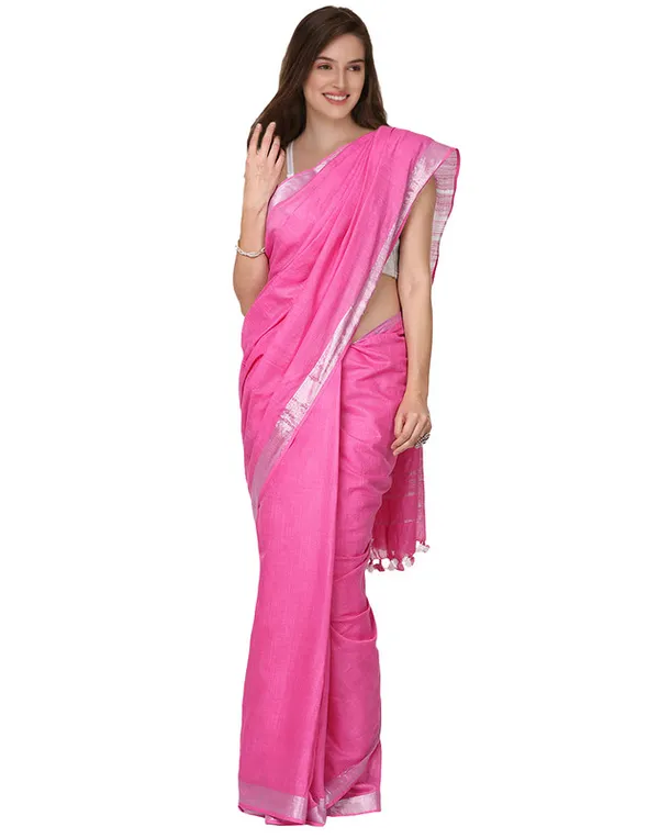 Fine_Pink_women's_Bhagalpuri_Handloom_Linen_Blend_Saree_And_Variation_Of_Colors_With_Running_Unstiched_Blouse_Piece