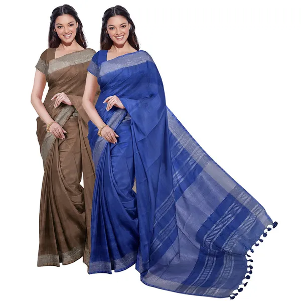 Bhagalpuri_Handloom_Cotton-Linen_Blend_Saree_Combo_(Pack_Of_2)_With_Running_Unstiched_Blouse_Piece