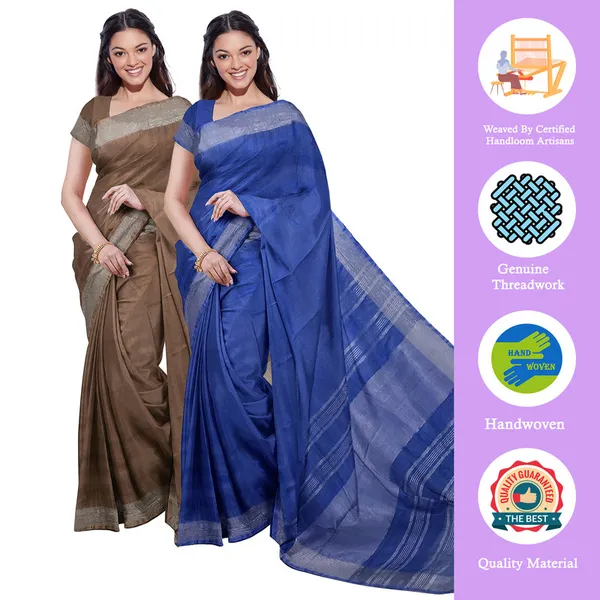 Bhagalpuri_Handloom_Cotton-Linen_Blend_Saree_Combo_(Pack_Of_2)_With_Running_Unstiched_Blouse_Piece
