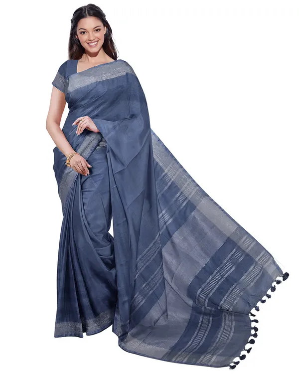 Brown_&_Lake_Blue_women's_Bhagalpuri_Handloom_Cotton-Linen_Blend_Saree_Combo_(Pack_Of_2)_With_Running_Unstiched_Blouse_Piece