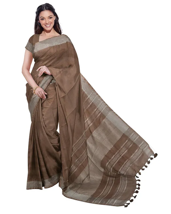 Brown_&_Sienna_Orange_women's_Bhagalpuri_Handloom_Cotton-Linen_Blend_Saree_Combo_(Pack_Of_2)_With_Running_Unstiched_Blouse_Piece
