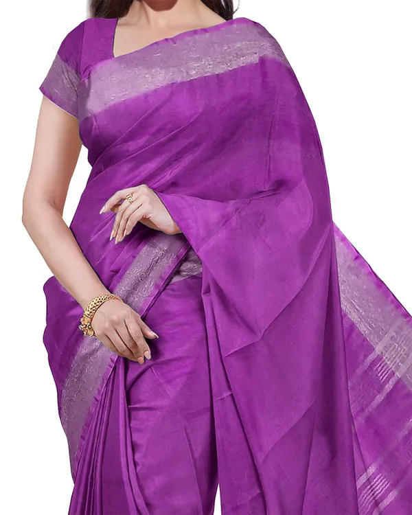 Cerulean_Blue_&_Electric_Purple_women's_Bhagalpuri_Handloom_Cotton-Linen_Blend_Saree_Combo_(Pack_Of_2)_With_Running_Unstiched_Blouse_Piece