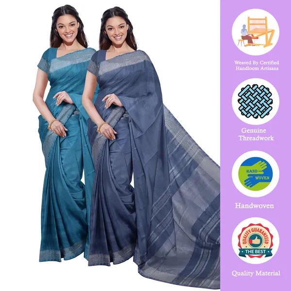Cerulean_Blue_&_Lake_Blue_women's_Bhagalpuri_Handloom_Cotton-Linen_Blend_Saree_Combo_(Pack_Of_2)_With_Running_Unstiched_Blouse_Piece