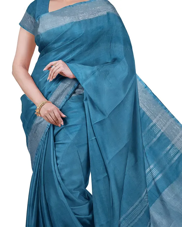 Cerulean_Blue_&_Lake_Blue_women's_Bhagalpuri_Handloom_Cotton-Linen_Blend_Saree_Combo_(Pack_Of_2)_With_Running_Unstiched_Blouse_Piece