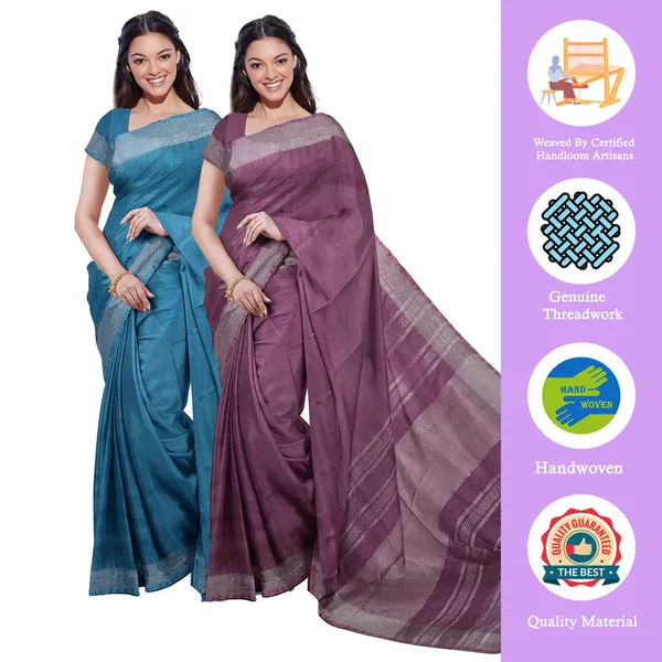 Bhagalpuri_Handloom_Cotton-Linen_Blend_Saree_Combo_(Pack_Of_2)_With_Running_Unstiched_Blouse_Piece