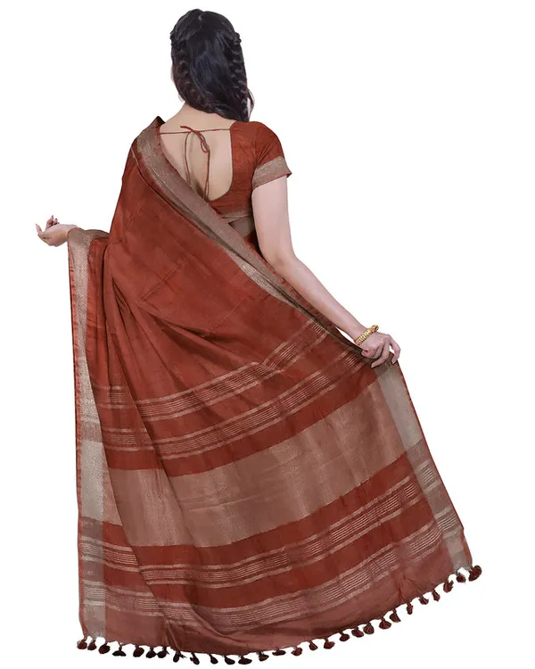Cerulean_Blue_&_Sienna_Orange_women's_Bhagalpuri_Handloom_Cotton-Linen_Blend_Saree_Combo_(Pack_Of_2)_With_Running_Unstitched_Blouse_Piece