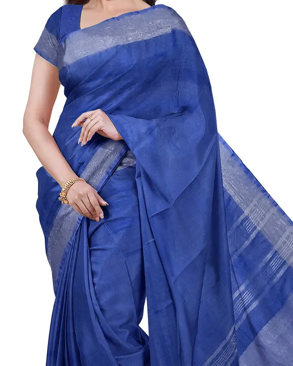 Cobalt_Blue_&_French_Violet_women's_Bhagalpuri_Handloom_Cotton-Linen_Blend_Saree_Combo_(Pack_Of_2)_With_Running_Unstiched_Blouse_Piece